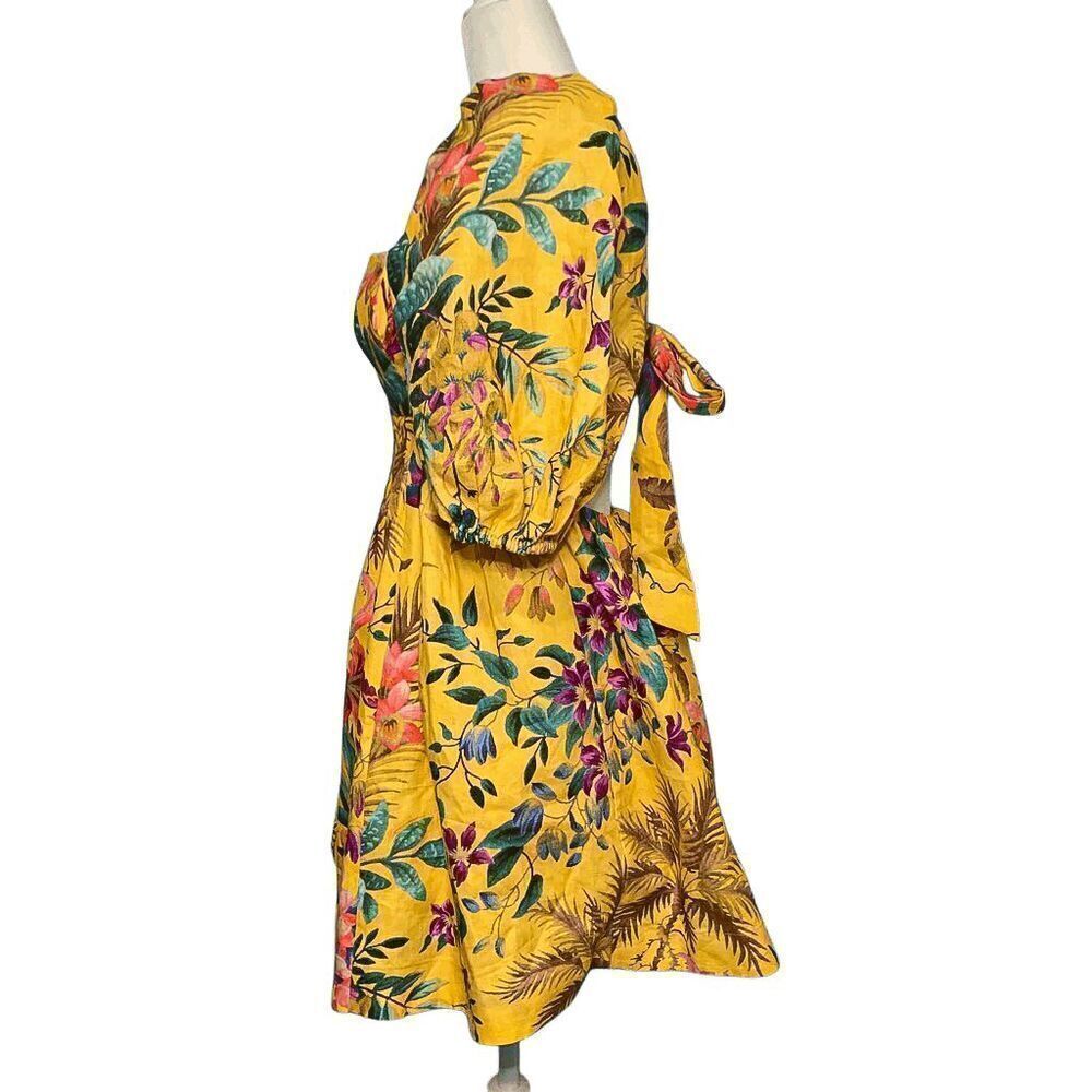 Zimmermann Tropicana Floral Linen Cut-Out Printed Yellow Mini Dress AU 0, US 4 - Picture 6 of 10